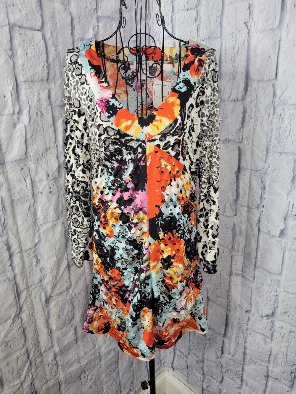 Adore Size Medium Mixed Print Cut Outs All Over Mini Dress NWT